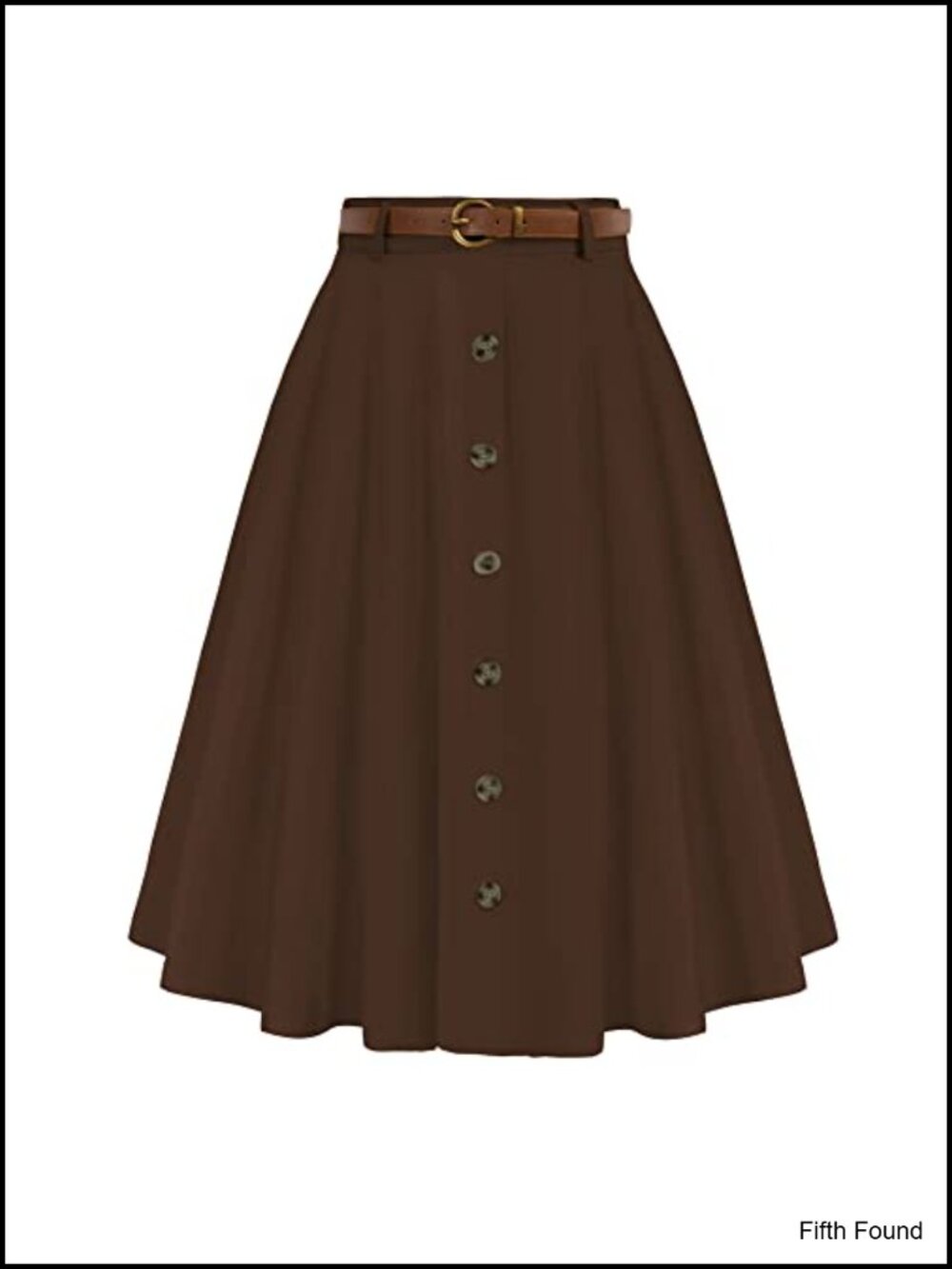 Vintage High Waist A-Line Flared Midi Skirt with Pockets & Belt